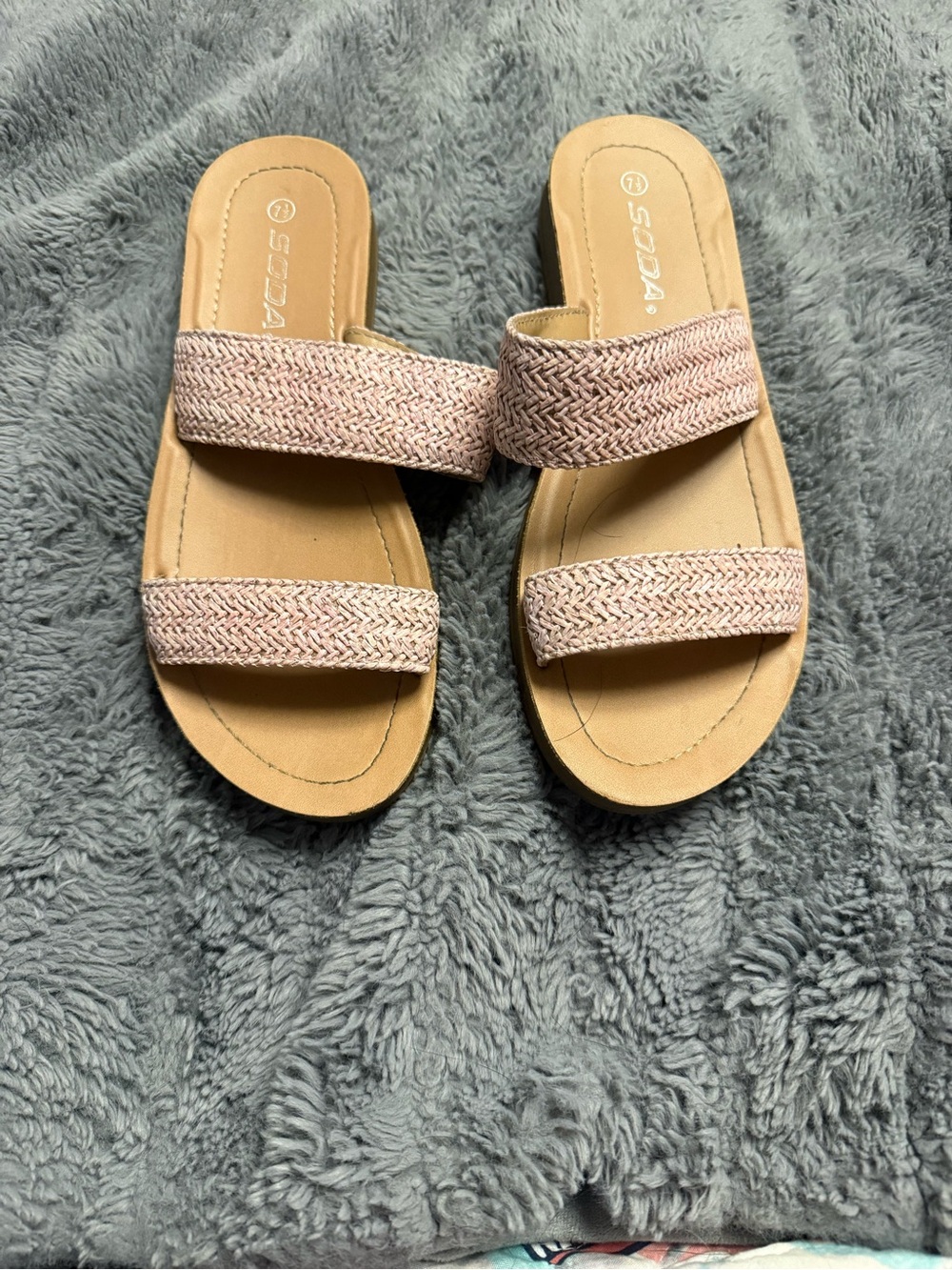 Soda Double-Strap Slide Sandals in Light Pink